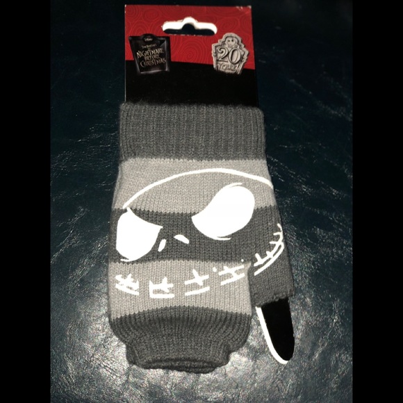 NWT Black The Nightmare Before Christmas Jack Face Disney Knit Fingerless Gloves